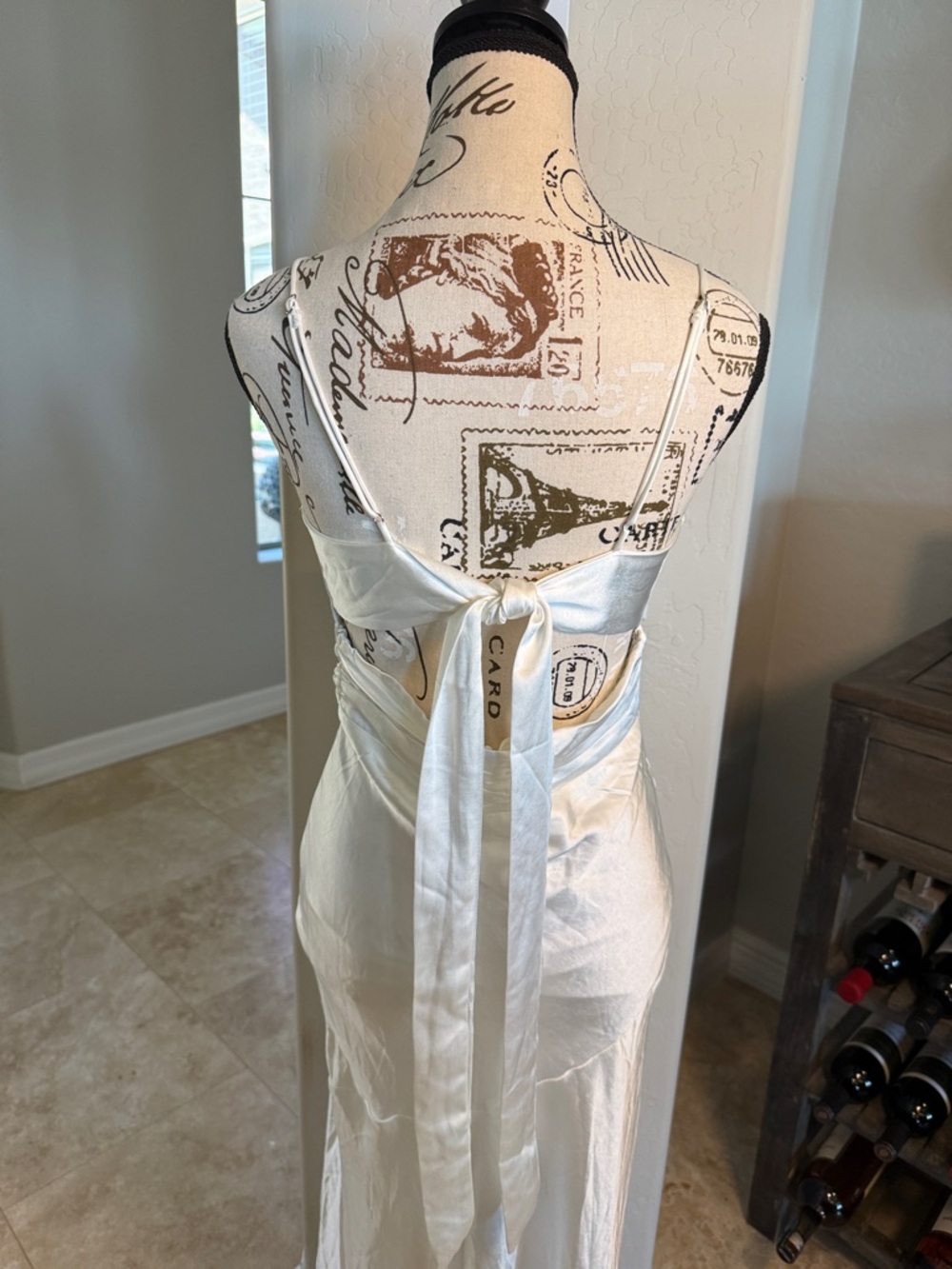 Stunning Satin White Spaghetti-Strap Midi Dress with Side Slit NWT Size M - Picture 6 of 8